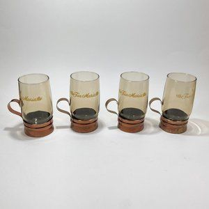 Vintage Tia Maria Liqueur Glass Smoked Brown Metal Base Handle 70s Lot of 4
